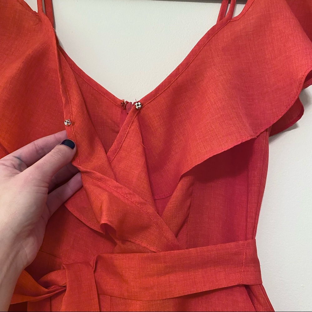 Red Cold- Shoulder Ruffle Romper - Picture 5 of 8